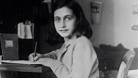 Anne Frank at work in the Secret Annexe